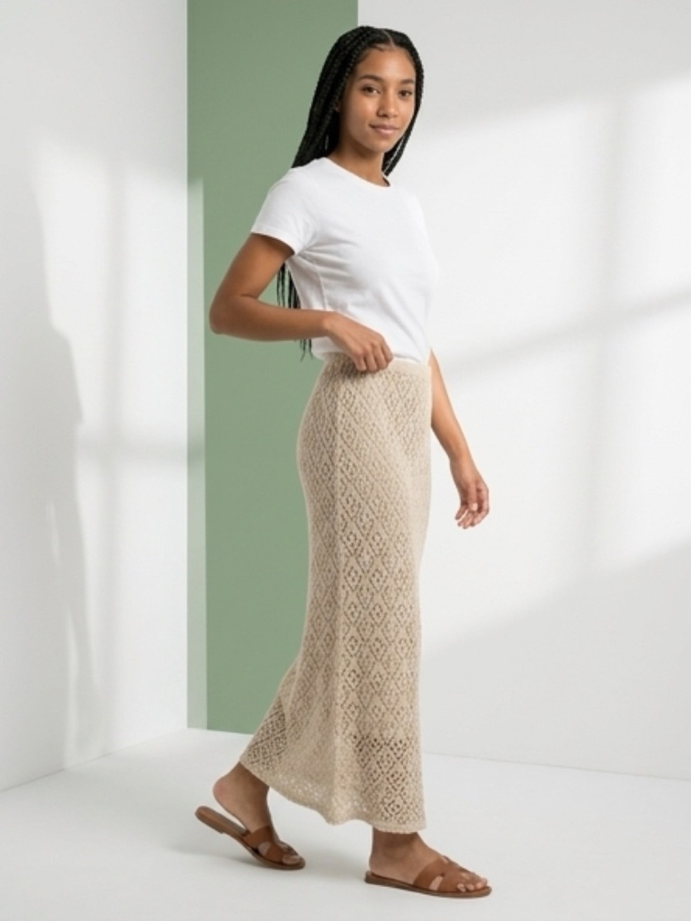PrettyLittleThing - Crochet Knit Maxi Skirt‎ - Cream/Beige - Size 6 - NWT